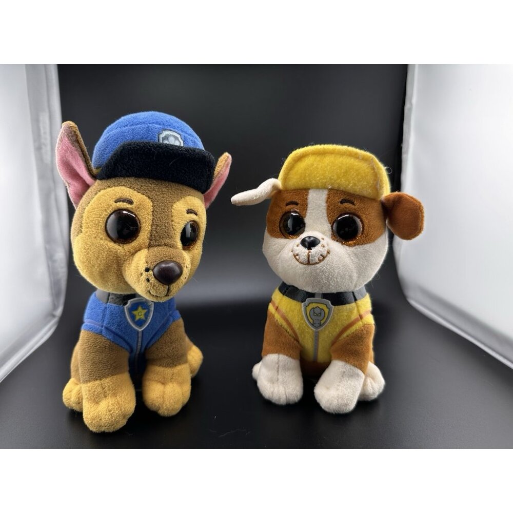 RUBBLE And CHASE Paw‎ Patrol Ty Beanie Boos 6" Plush Stuffed Animal Dog RETIRED